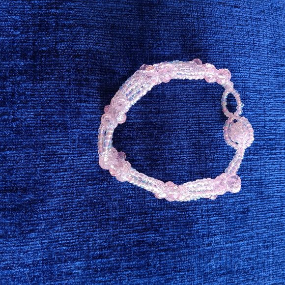 1" Wide Handmade Beaded Soft Pink Bracelet - Picture 2 of 8